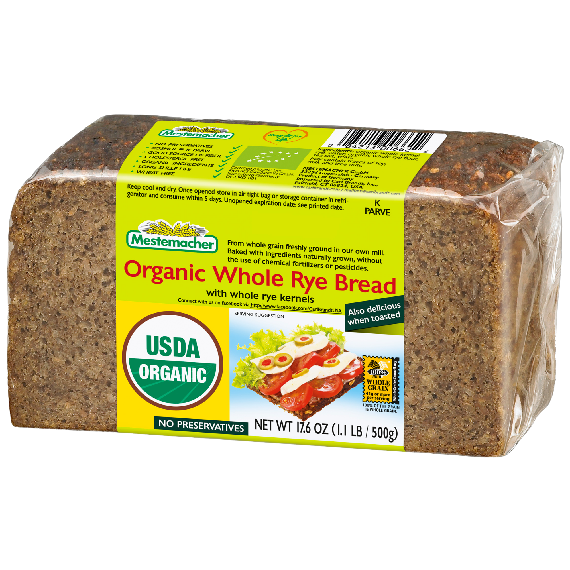 Organic Whole Rye Bread with bacon and avocado